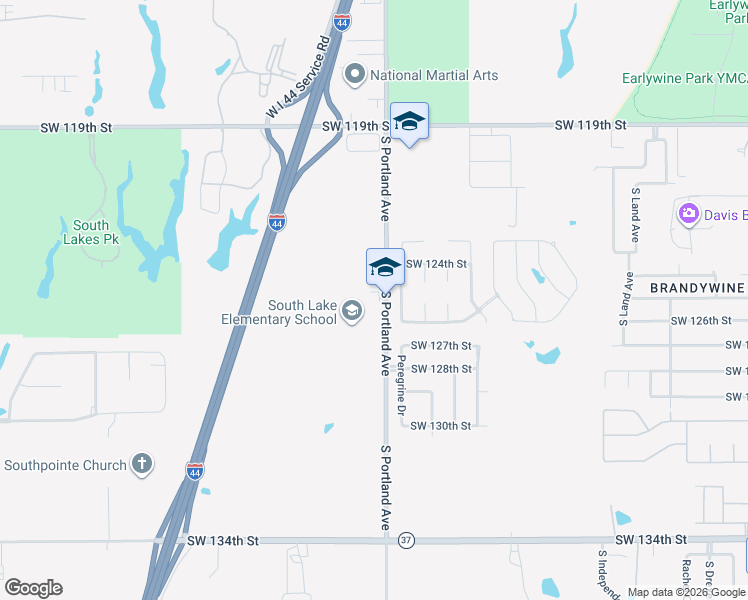 map of restaurants, bars, coffee shops, grocery stores, and more near 12625 South Portland Avenue in Oklahoma City