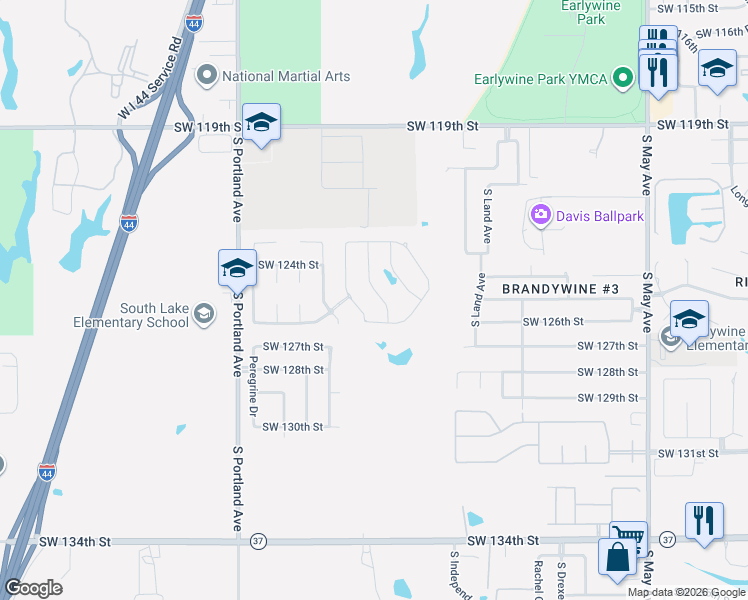 map of restaurants, bars, coffee shops, grocery stores, and more near 12505 Sardonyx Drive in Oklahoma City
