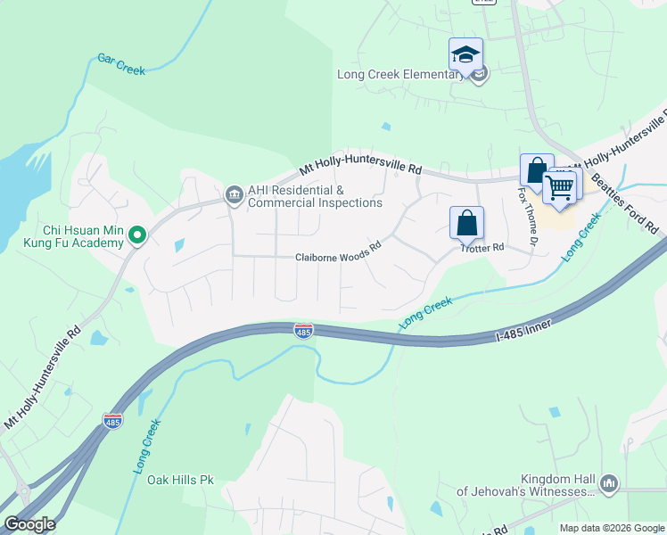 map of restaurants, bars, coffee shops, grocery stores, and more near 7347 Claiborne Woods Road in Charlotte