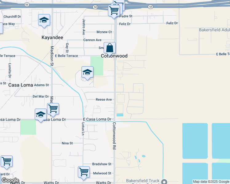 map of restaurants, bars, coffee shops, grocery stores, and more near Cheatham Avenue in Cottonwood
