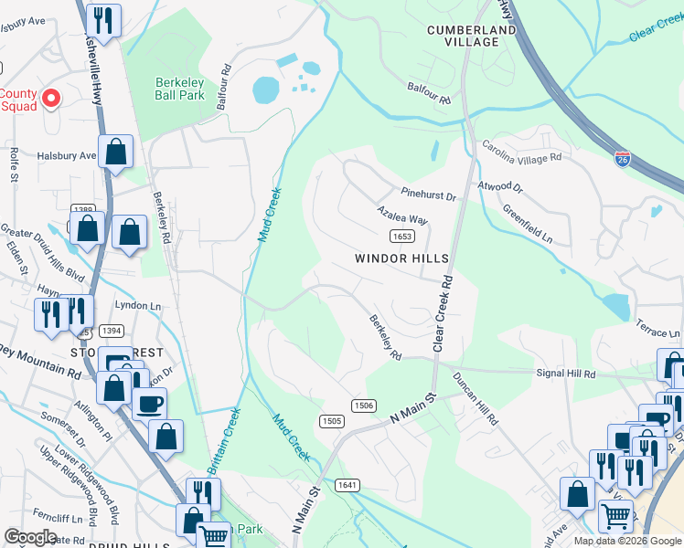 map of restaurants, bars, coffee shops, grocery stores, and more near 56 John Halford Court in Hendersonville