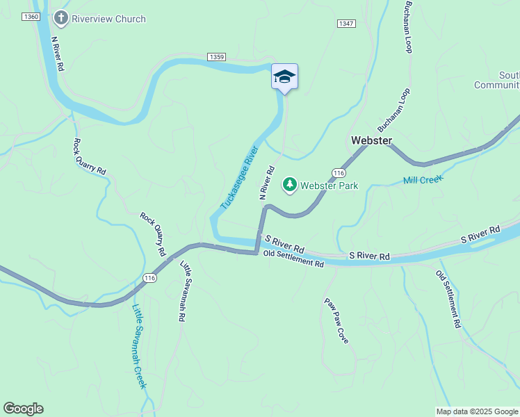 map of restaurants, bars, coffee shops, grocery stores, and more near 3390 North River Road in Sylva