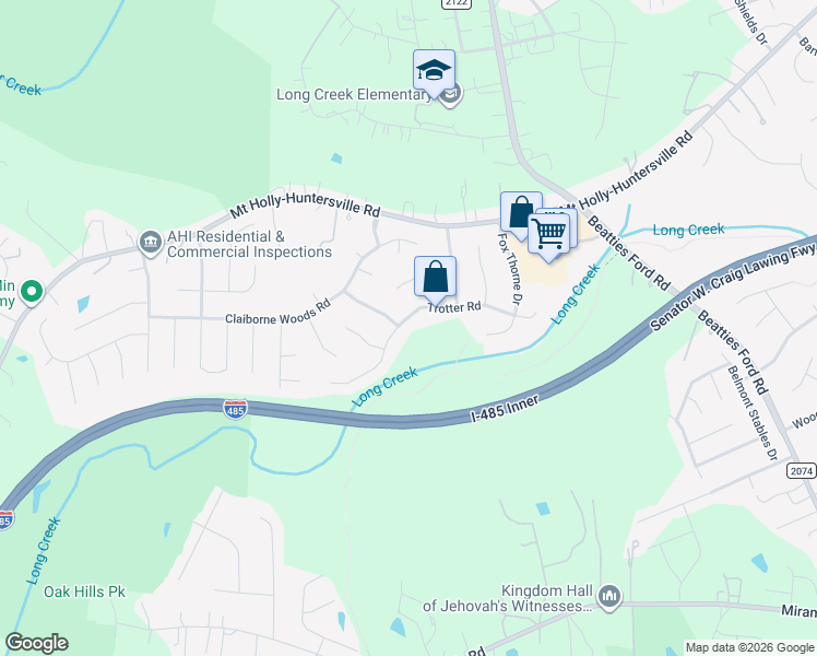 map of restaurants, bars, coffee shops, grocery stores, and more near 7720 Trotter Road in Charlotte