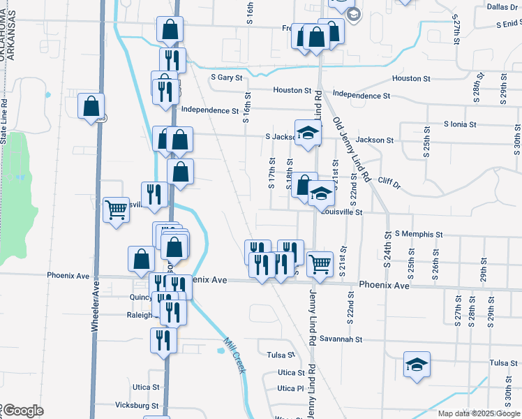 map of restaurants, bars, coffee shops, grocery stores, and more near 4217 South 16th Street in Fort Smith