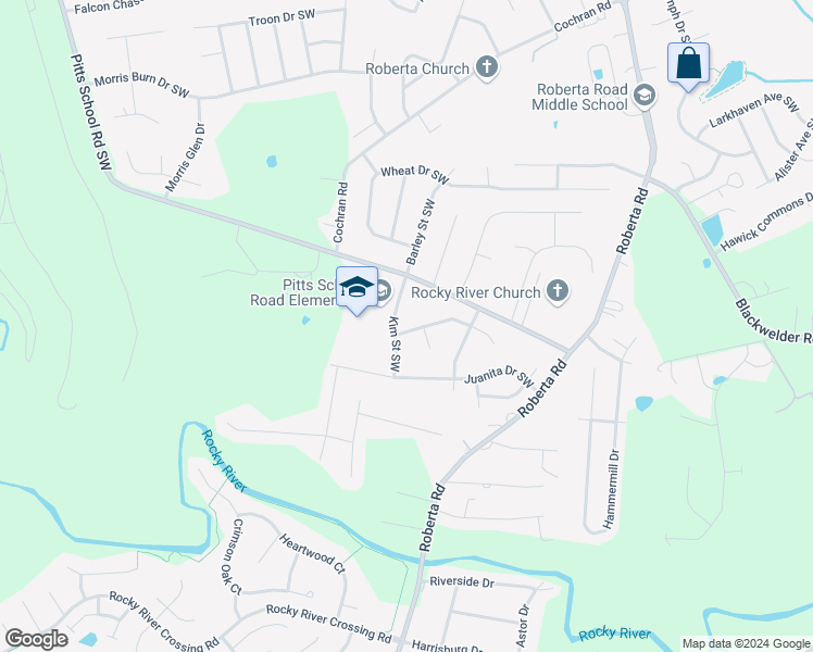 map of restaurants, bars, coffee shops, grocery stores, and more near 781 Treva Anne Drive Southwest in Concord