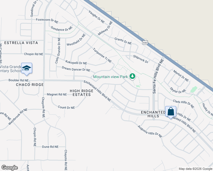 map of restaurants, bars, coffee shops, grocery stores, and more near 5013 Brighton Hills Drive Northeast in Rio Rancho