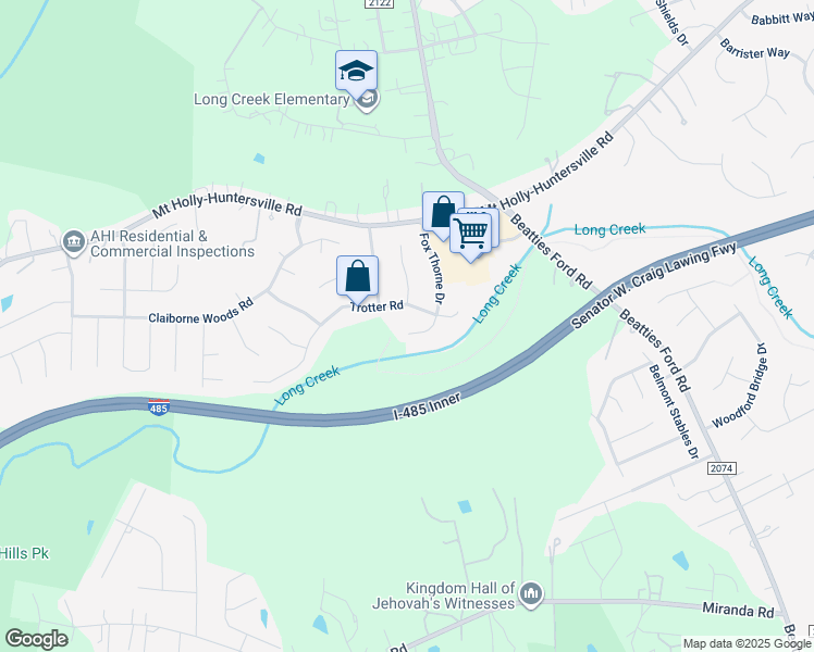 map of restaurants, bars, coffee shops, grocery stores, and more near 4509 Fox Thorne Drive in Charlotte