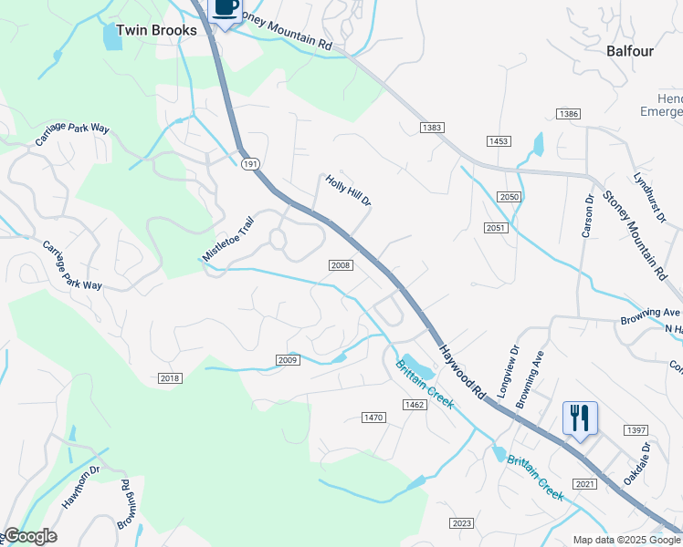 map of restaurants, bars, coffee shops, grocery stores, and more near 104 Long John Drive in Hendersonville