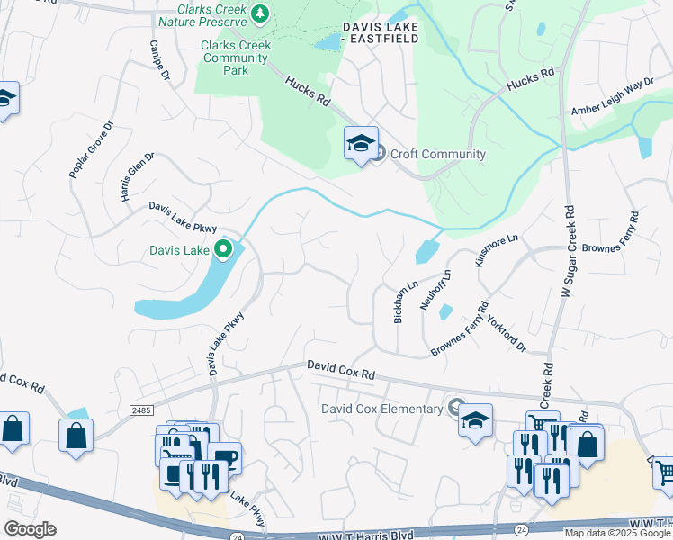 map of restaurants, bars, coffee shops, grocery stores, and more near 9020 Chimney Ridge Trail in Charlotte