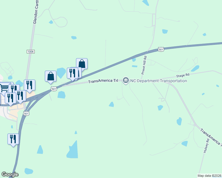 map of restaurants, bars, coffee shops, grocery stores, and more near 318 Union Church Road in Carthage