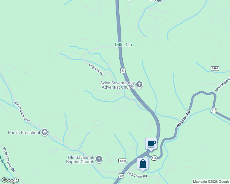 map of restaurants, bars, coffee shops, grocery stores, and more near 764 Cagle Branch Road in Sylva