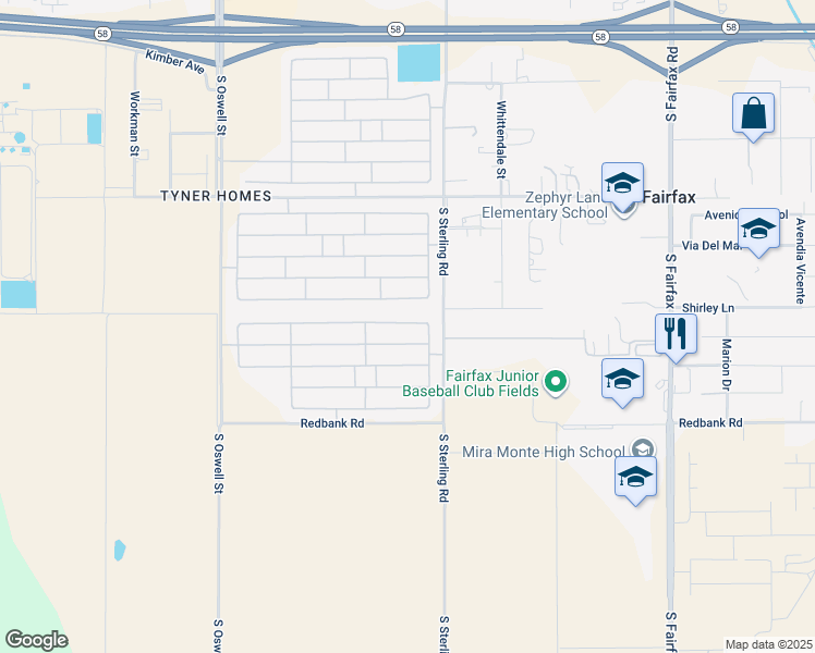 map of restaurants, bars, coffee shops, grocery stores, and more near 5506 Tierra Abierta Drive in Bakersfield