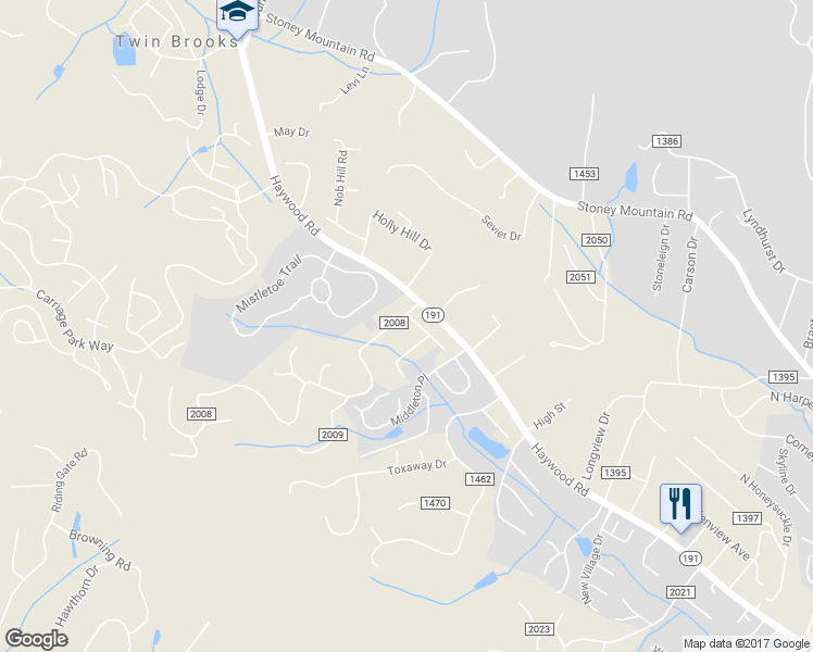 map of restaurants, bars, coffee shops, grocery stores, and more near 104 Long John Drive in Hendersonville