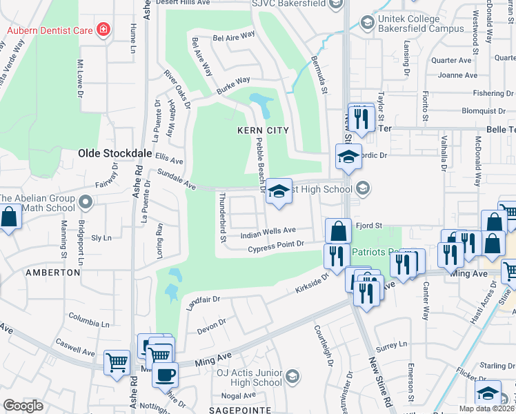 map of restaurants, bars, coffee shops, grocery stores, and more near 5904 Sunny Palms Avenue in Bakersfield