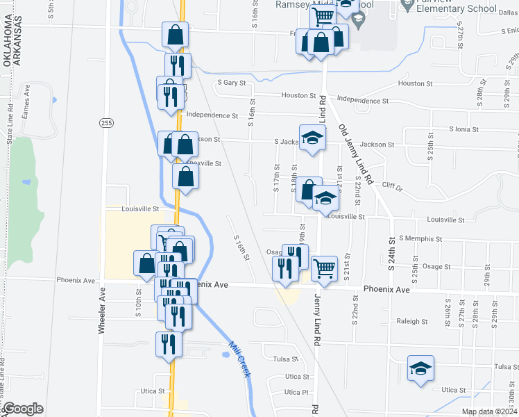 map of restaurants, bars, coffee shops, grocery stores, and more near 4217 South 16th Street in Fort Smith