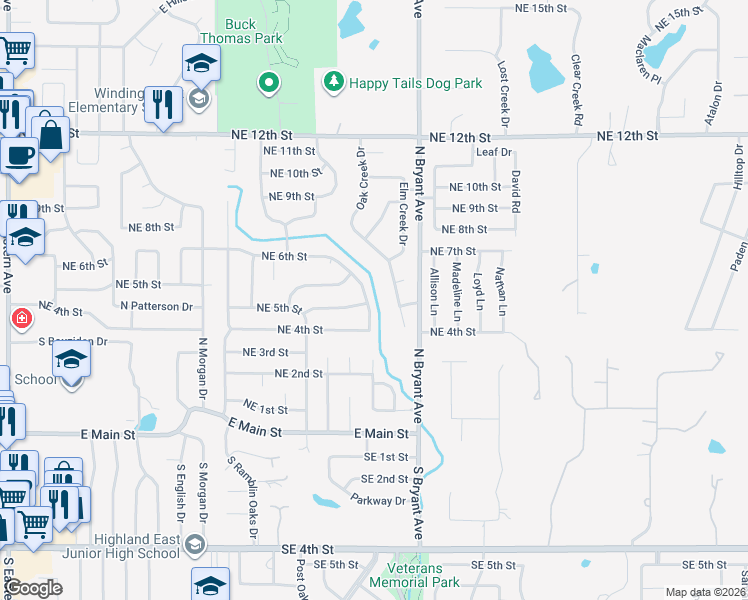 map of restaurants, bars, coffee shops, grocery stores, and more near 524 Marathon Drive in Moore