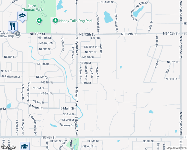 map of restaurants, bars, coffee shops, grocery stores, and more near 524 Loyd Lane in Moore