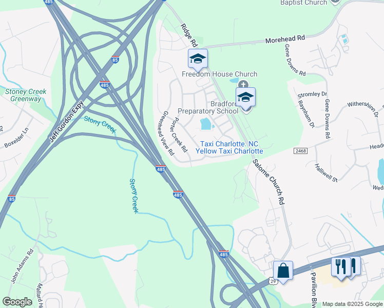 map of restaurants, bars, coffee shops, grocery stores, and more near 13843 Porter Creek Road in Charlotte