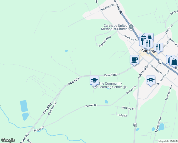 map of restaurants, bars, coffee shops, grocery stores, and more near 119 Ross Road in Carthage