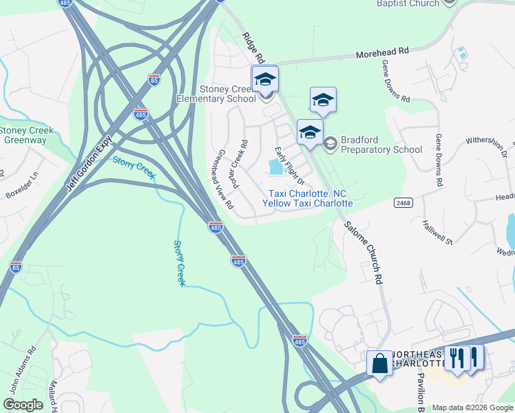 map of restaurants, bars, coffee shops, grocery stores, and more near 13824 Mallard Lake Road in Charlotte