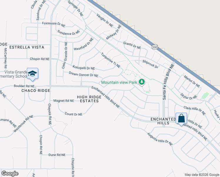map of restaurants, bars, coffee shops, grocery stores, and more near 5013 Brighton Hills Drive Northeast in Rio Rancho