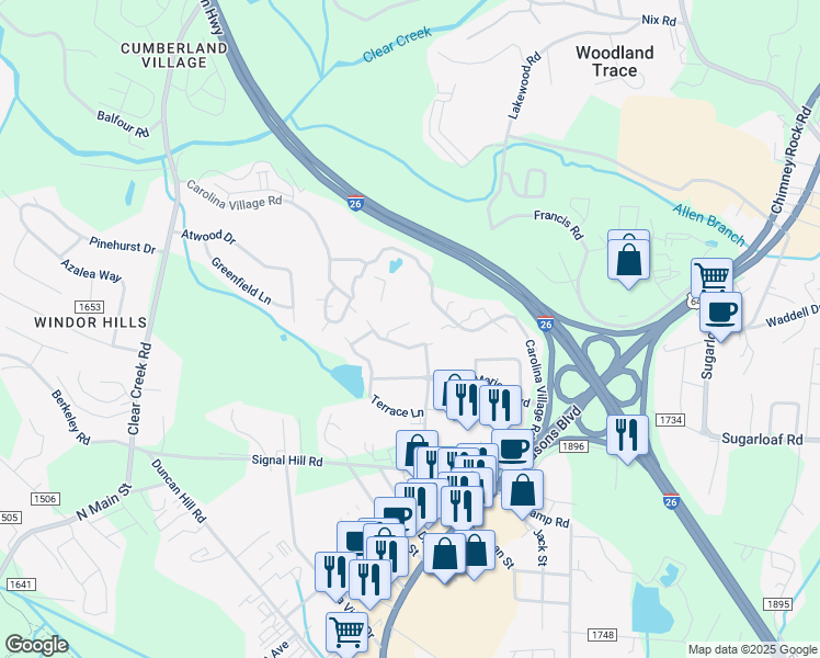 map of restaurants, bars, coffee shops, grocery stores, and more near 210 Forrestwood Court in Hendersonville