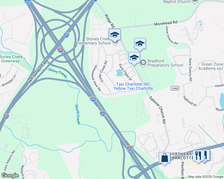 map of restaurants, bars, coffee shops, grocery stores, and more near 13824 Mallard Lake Road in Charlotte