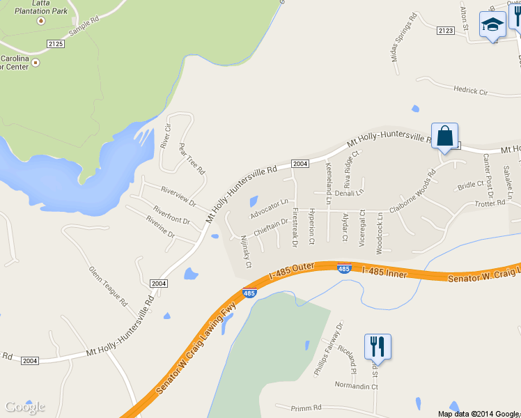 map of restaurants, bars, coffee shops, grocery stores, and more near 7029 Advocator Lane in Charlotte