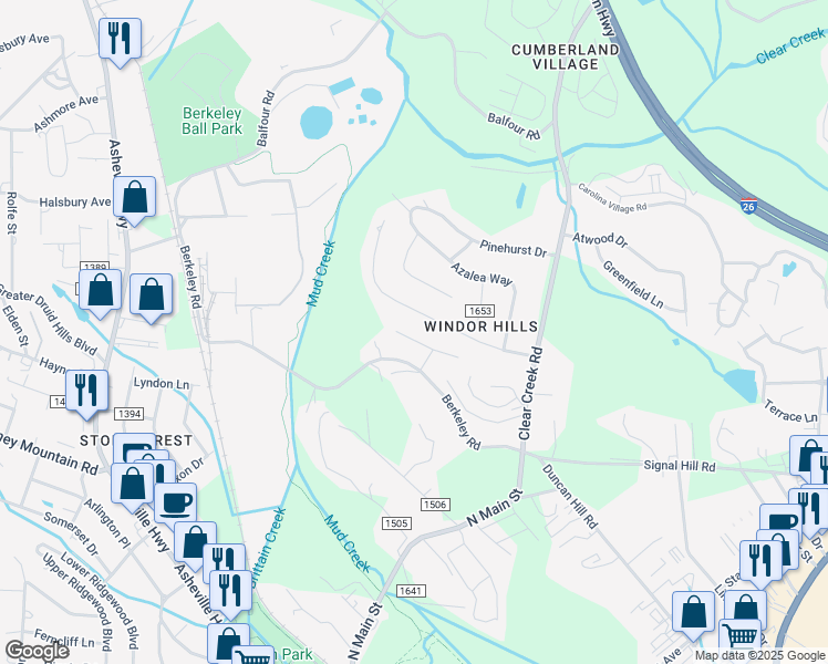 map of restaurants, bars, coffee shops, grocery stores, and more near 56 John Halford Court in Hendersonville