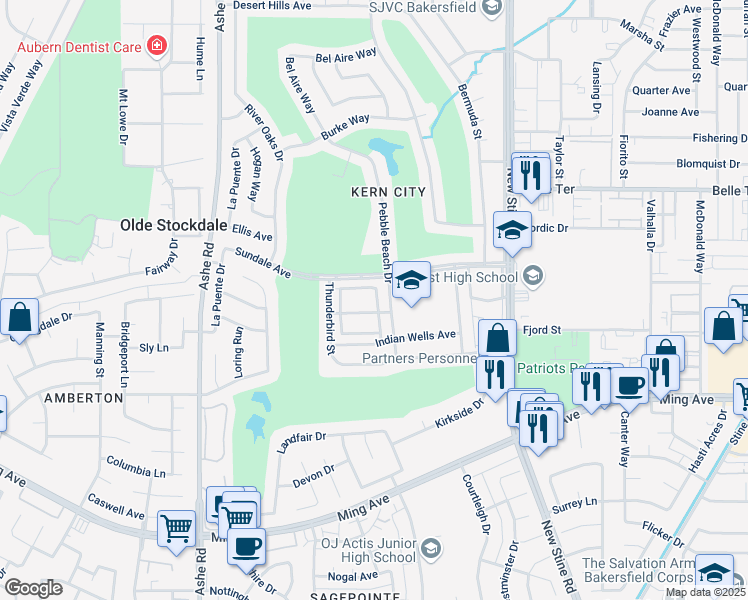 map of restaurants, bars, coffee shops, grocery stores, and more near 5904 Sunny Palms Avenue in Bakersfield