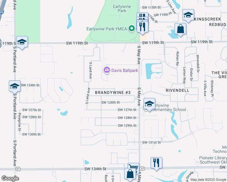 map of restaurants, bars, coffee shops, grocery stores, and more near 3000 Southwest 124th Street in Oklahoma City