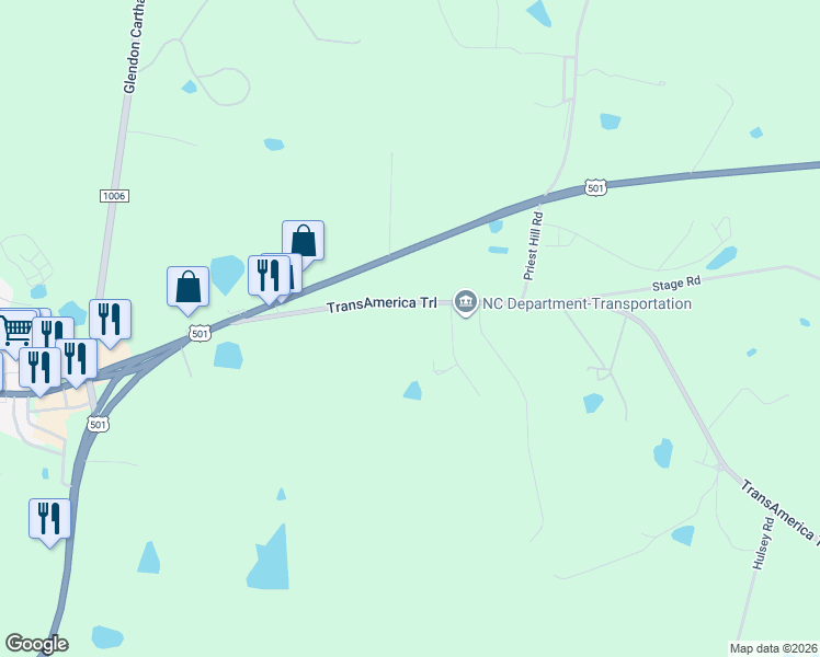 map of restaurants, bars, coffee shops, grocery stores, and more near 318 Union Church Road in Carthage