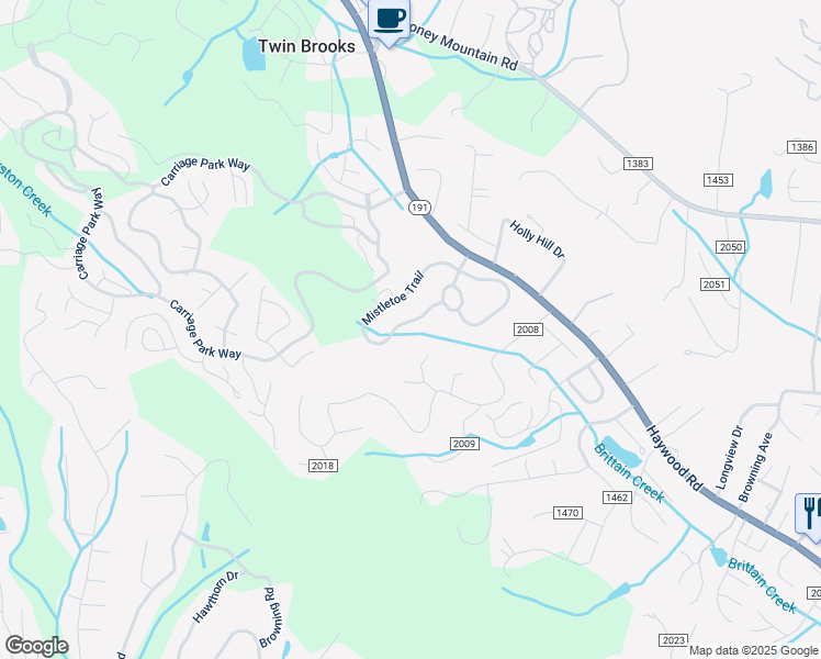 map of restaurants, bars, coffee shops, grocery stores, and more near 400 Mistletoe Trail in Hendersonville