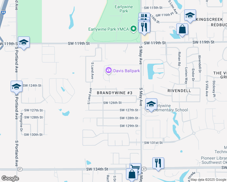 map of restaurants, bars, coffee shops, grocery stores, and more near 3000 Southwest 124th Street in Oklahoma City