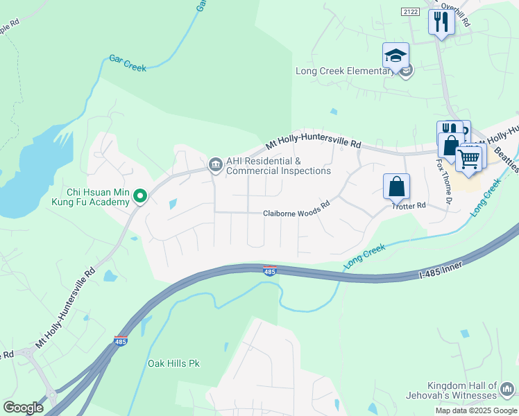 map of restaurants, bars, coffee shops, grocery stores, and more near 7313 Claiborne Woods Road in Charlotte