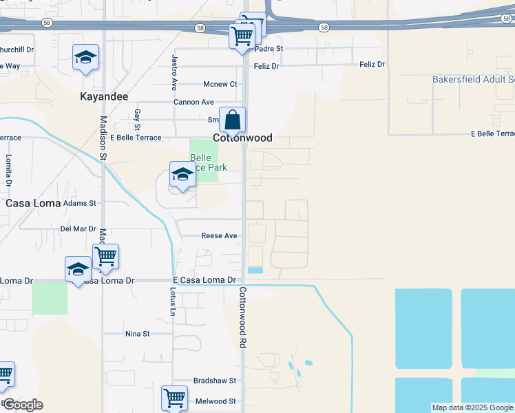 map of restaurants, bars, coffee shops, grocery stores, and more near 1750 Cheatham Avenue in Bakersfield