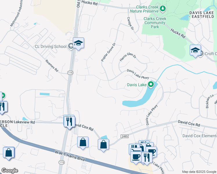 map of restaurants, bars, coffee shops, grocery stores, and more near 4918 Poplar Grove Drive in Charlotte
