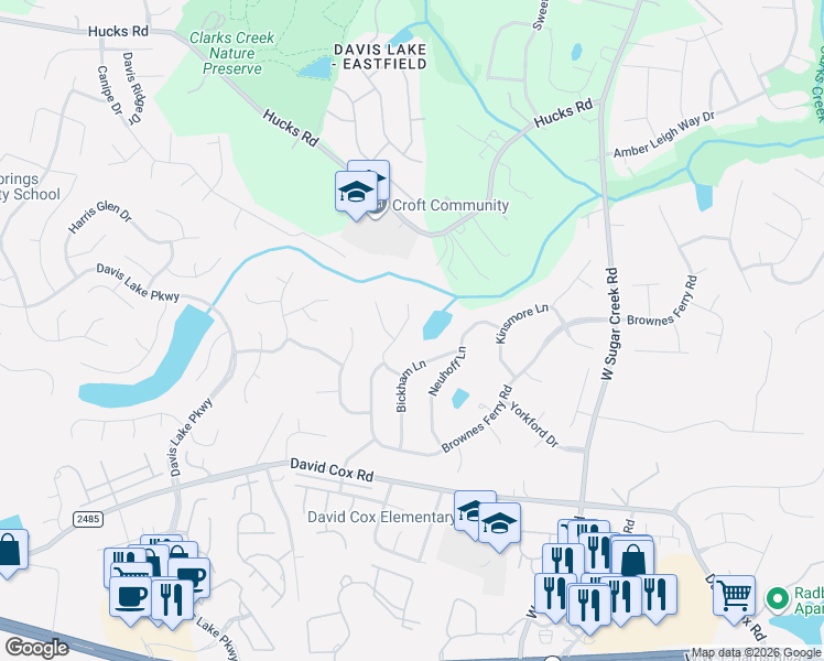 map of restaurants, bars, coffee shops, grocery stores, and more near 4704 Kirkgard Trail in Charlotte