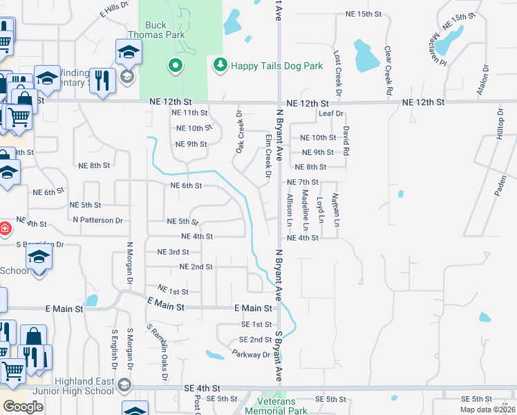 map of restaurants, bars, coffee shops, grocery stores, and more near 524 Marathon Drive in Moore