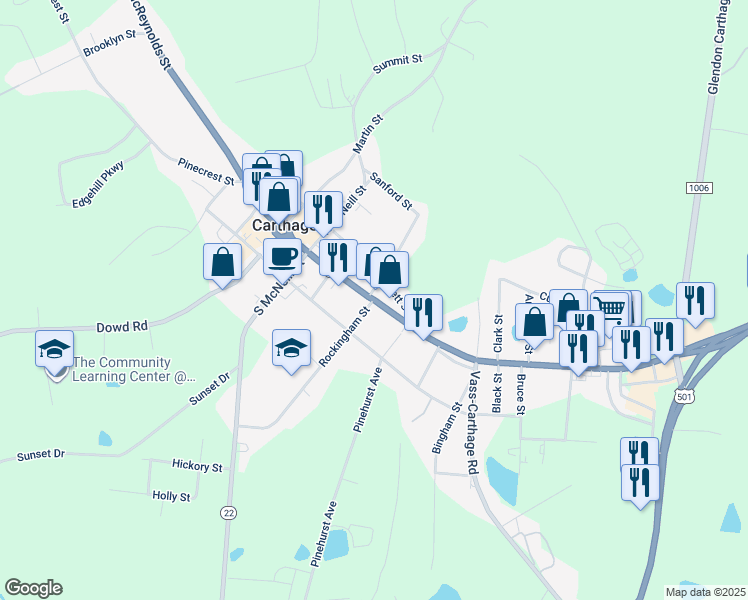 map of restaurants, bars, coffee shops, grocery stores, and more near in Carthage