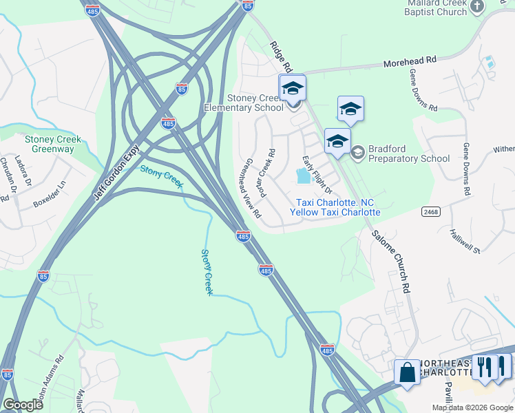 map of restaurants, bars, coffee shops, grocery stores, and more near 10923 Greenhead View Road in Charlotte