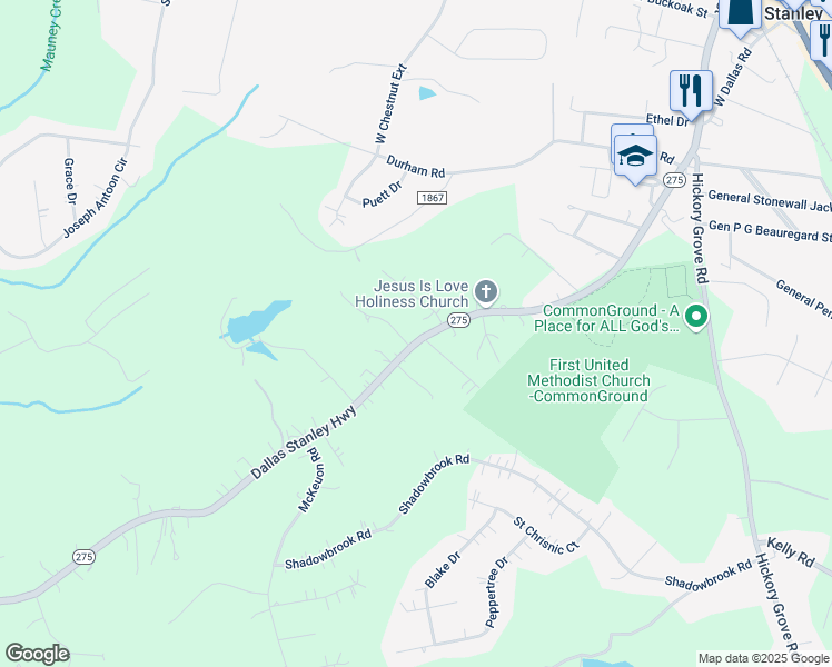 map of restaurants, bars, coffee shops, grocery stores, and more near 2307 Dallas Stanley Highway in Stanley