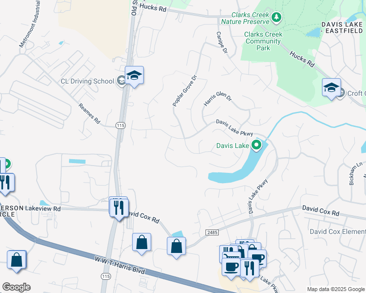 map of restaurants, bars, coffee shops, grocery stores, and more near 4918 Poplar Grove Drive in Charlotte