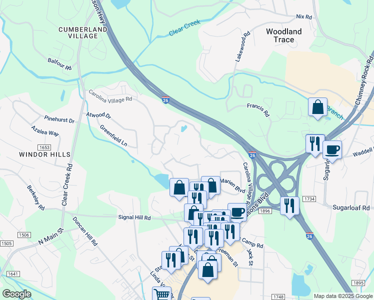 map of restaurants, bars, coffee shops, grocery stores, and more near 210 Forrestwood Court in Hendersonville