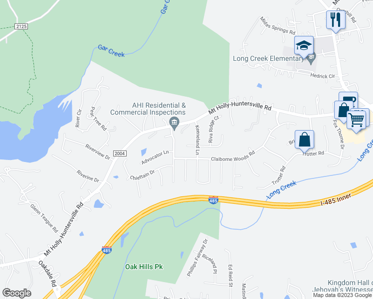 map of restaurants, bars, coffee shops, grocery stores, and more near 7312 Denali Lane in Charlotte