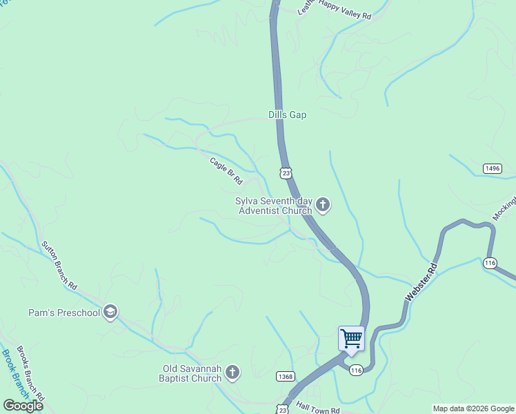 map of restaurants, bars, coffee shops, grocery stores, and more near 764 Cagle Branch Road in Sylva