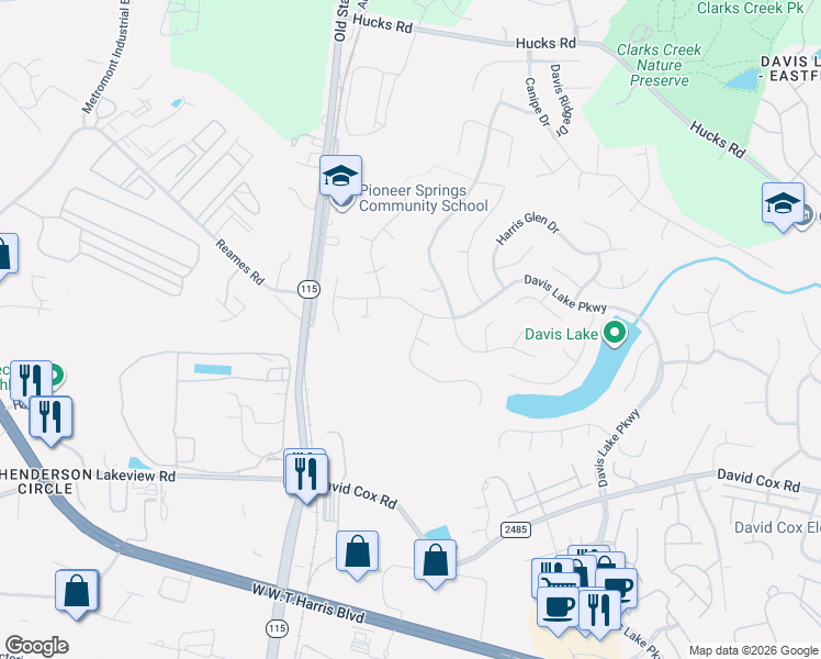 map of restaurants, bars, coffee shops, grocery stores, and more near 4917 Chestnut Knoll Lane in Charlotte