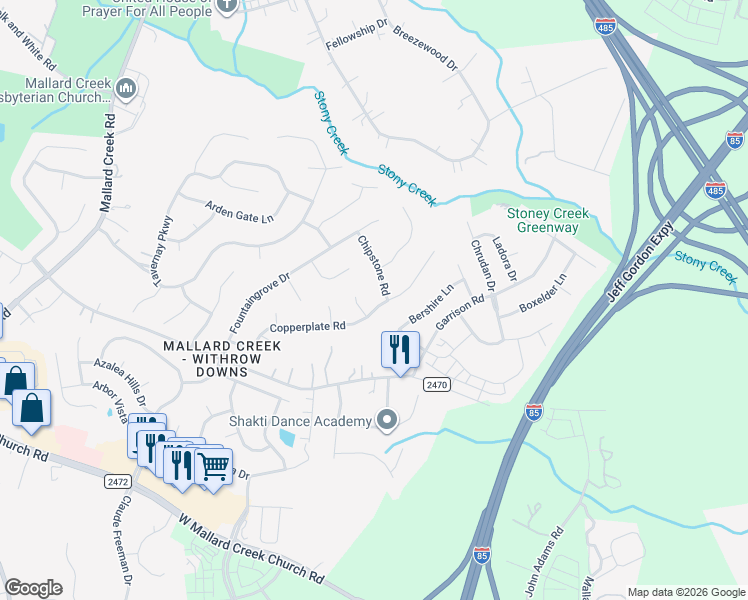 map of restaurants, bars, coffee shops, grocery stores, and more near in Charlotte