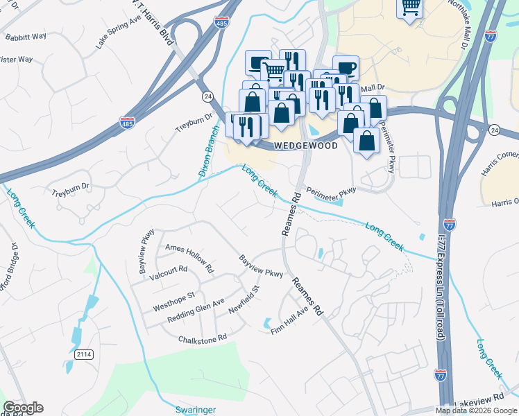 map of restaurants, bars, coffee shops, grocery stores, and more near in Charlotte