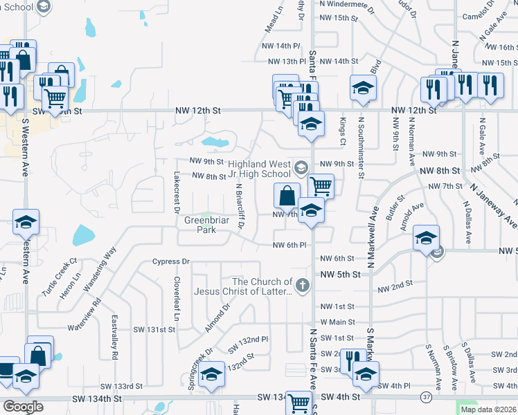 map of restaurants, bars, coffee shops, grocery stores, and more near 832 North Robinson Avenue in Oklahoma City